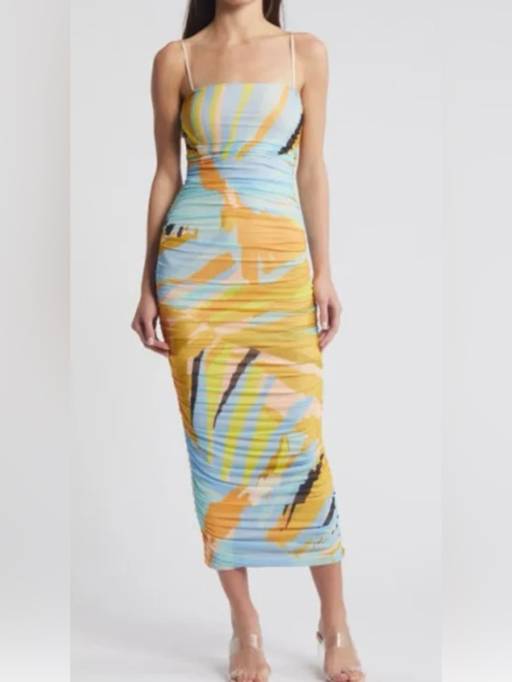 AFRM Hazel Abstract Print Mesh Dress in Bird Of Paradise - NWT